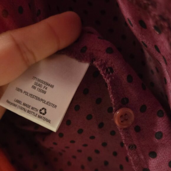 Covington Short Sleeve Button Up Sheer Ruffled Cap Sleeve Polka Dot Top- Size S - Picture 6 of 6